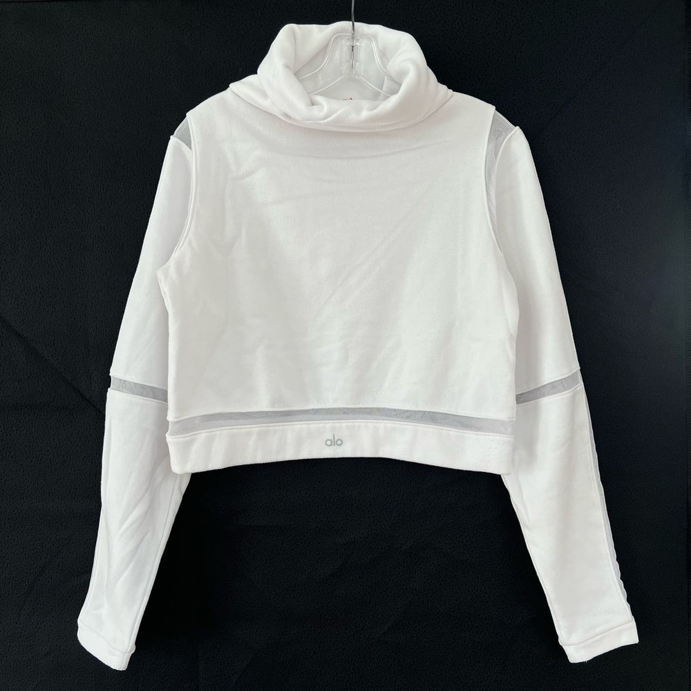 ALO Yoga White Cropped Turtleneck Sweatshirt with Mesh Trim - Picture 5 of 10
